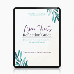 Clear Thawts Reflection Guide digital journal mockup displayed on iPad for mental clarity and self-reflection