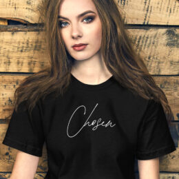 Model wearing Black Chosen Christian tee