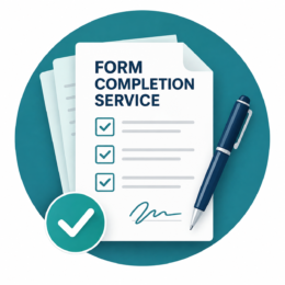 Form Completion Service graphic with completed checklist and pen
