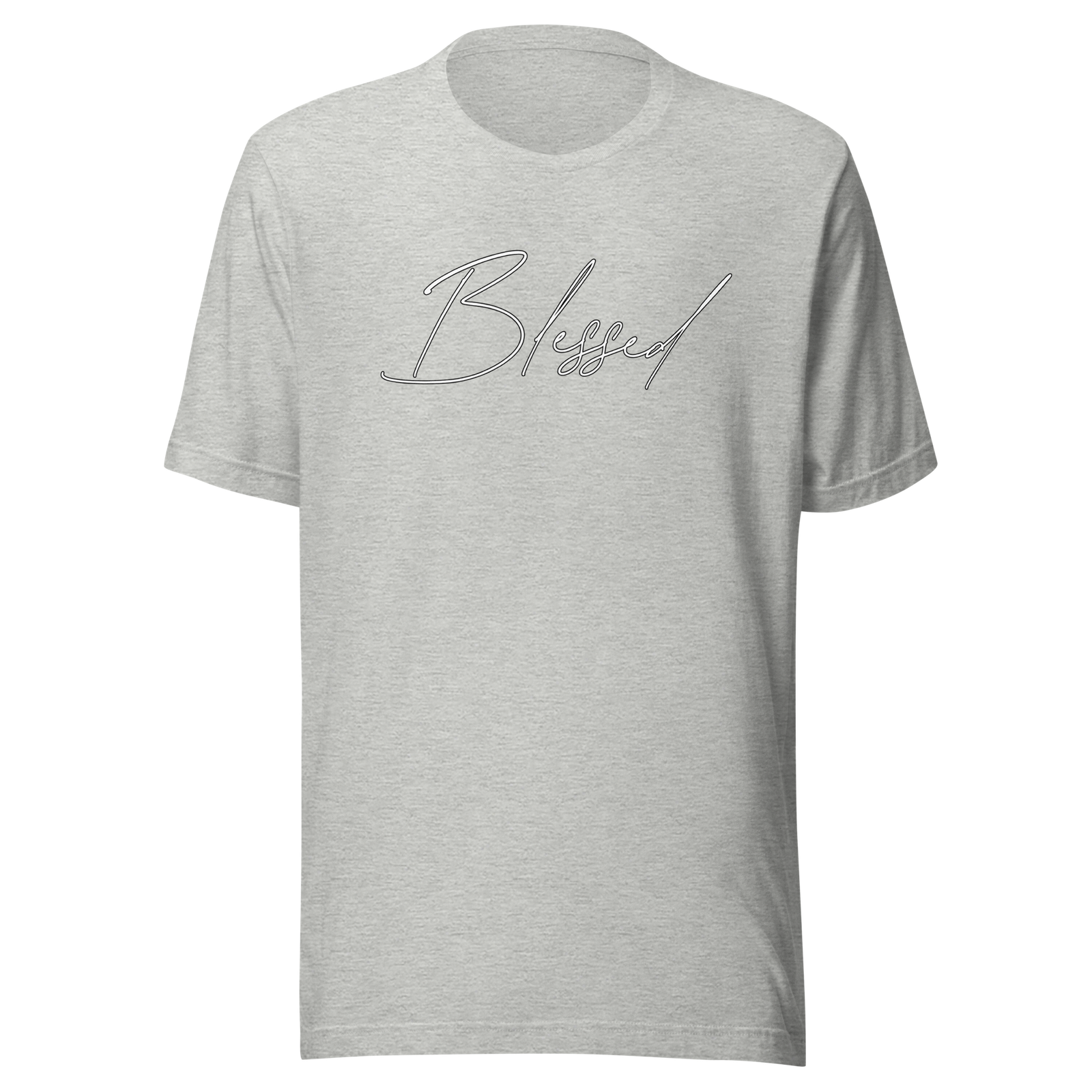 Athletic Heather Blessed Christian tee with minimalist script design