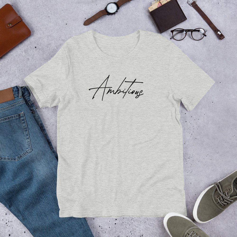 Athletic Heather Ambitious Tee styled in a lifestyle flatlay
