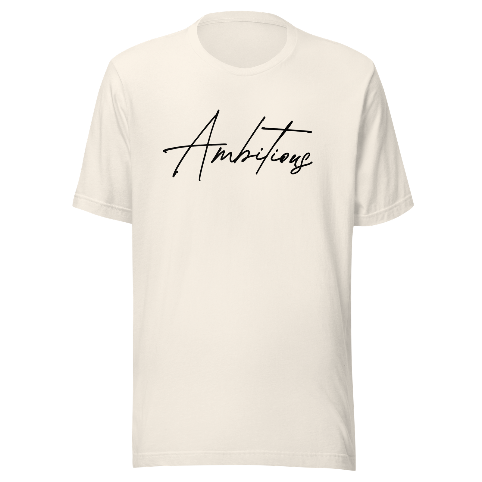 Vintage White Ambitious Tee with minimalist statement script design